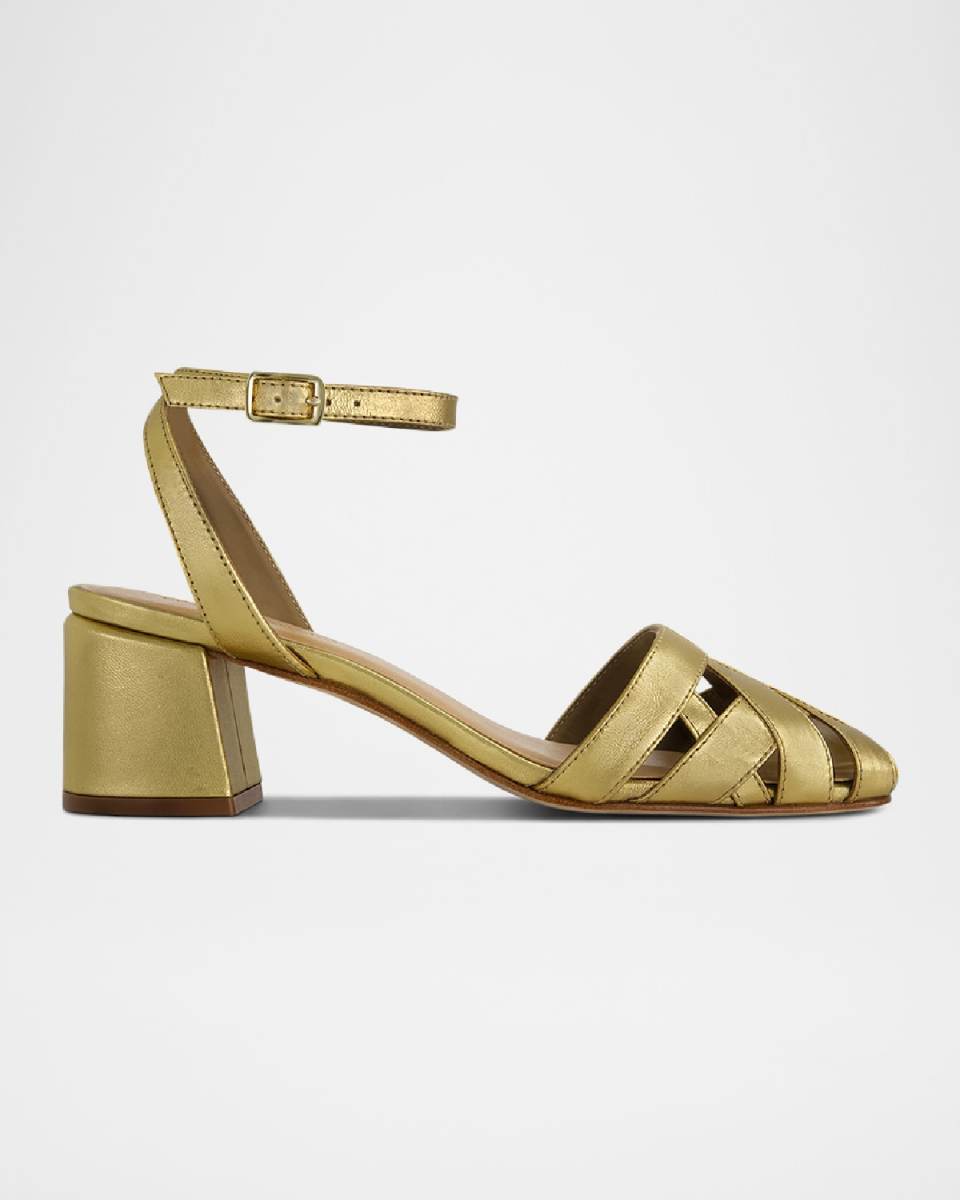 Atlas Woven Leather Ankle-Strap Pumps